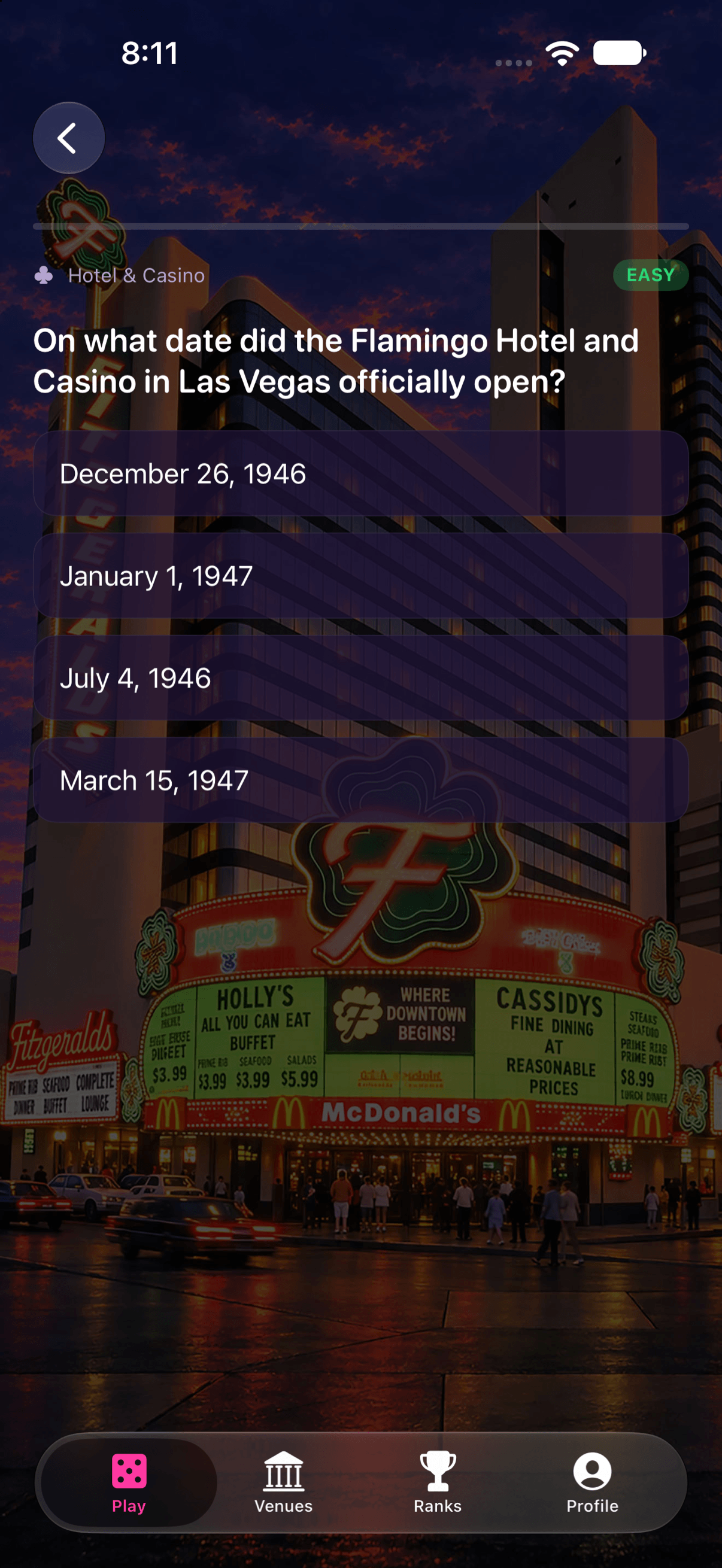 Trivia question about the Flamingo Hotel